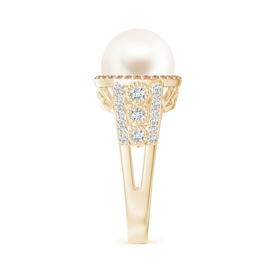 10mm AAA Freshwater Pearl and Coffee Diamond Halo Ring in Yellow Gold side 2
