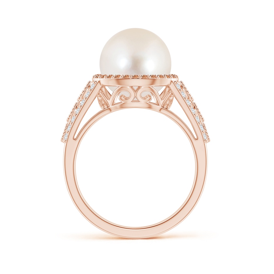 10mm AAAA Freshwater Pearl and Coffee Diamond Halo Ring in Rose Gold side 1
