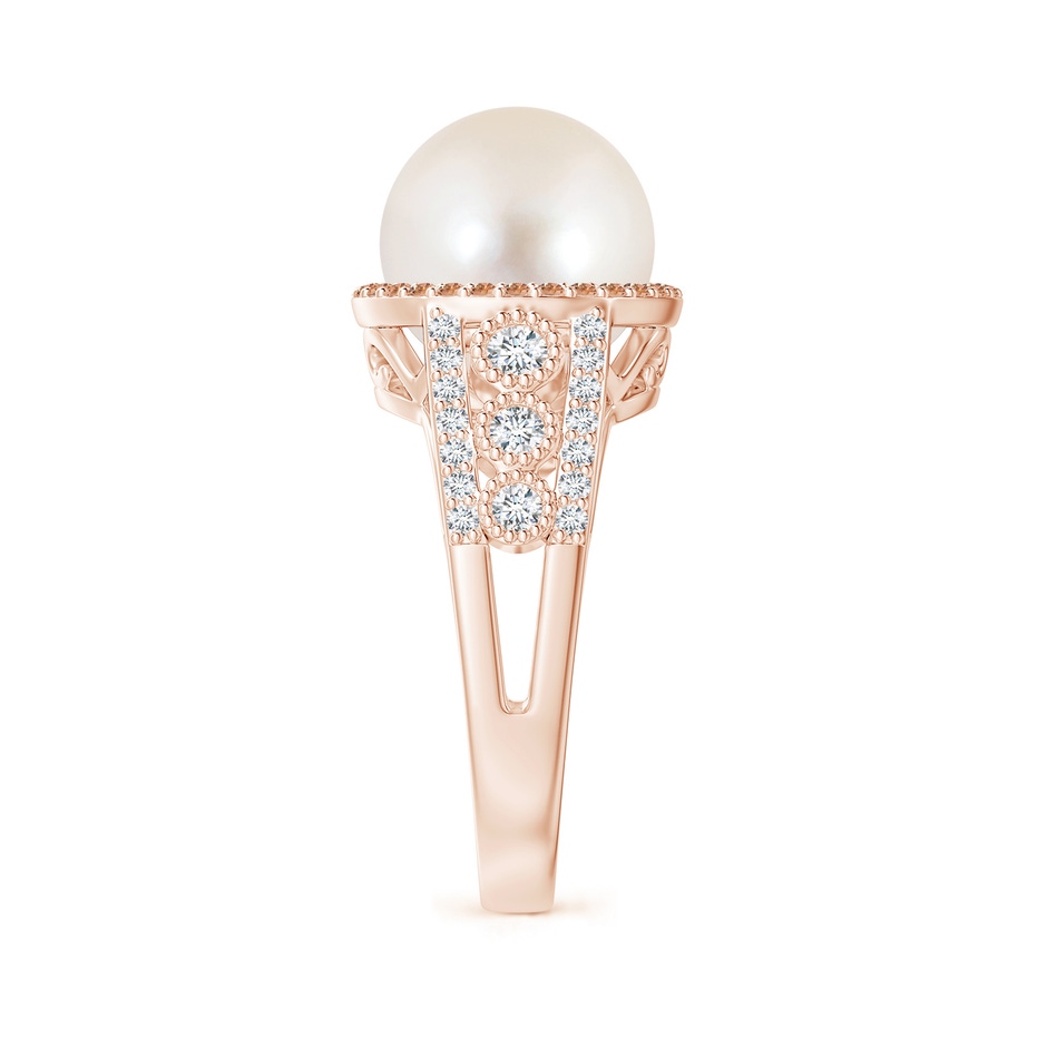 10mm AAAA Freshwater Pearl and Coffee Diamond Halo Ring in Rose Gold side 2