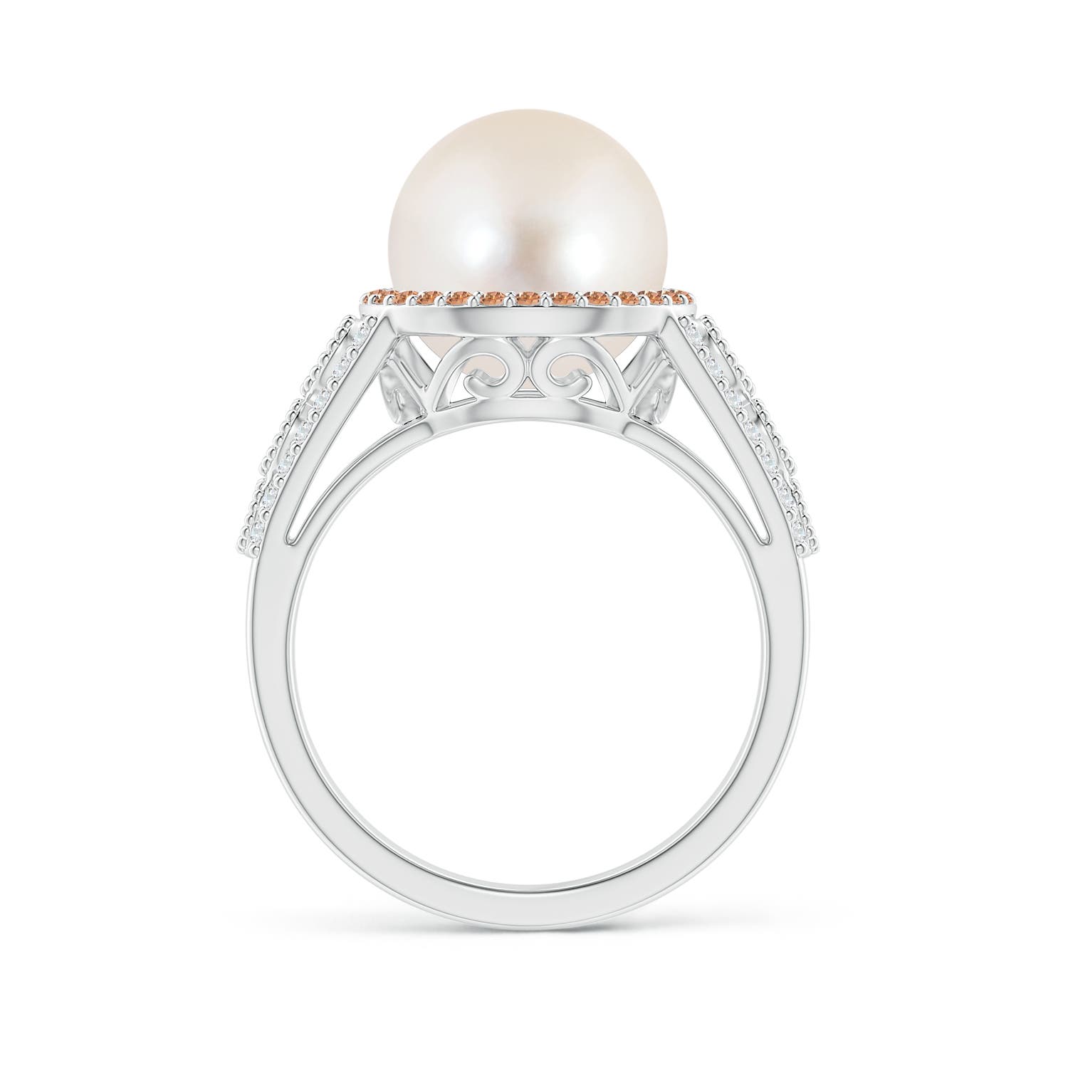 10mm AAAA Freshwater Pearl and Coffee Diamond Halo Ring in White Gold
