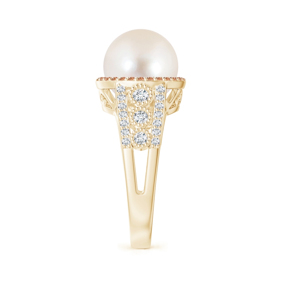 10mm AAAA Freshwater Pearl and Coffee Diamond Halo Ring in Yellow Gold side 2
