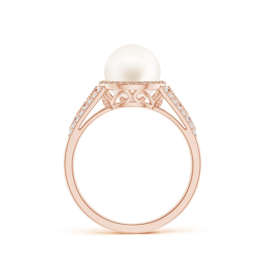 8mm AA Freshwater Pearl and Coffee Diamond Halo Ring in Rose Gold side 1