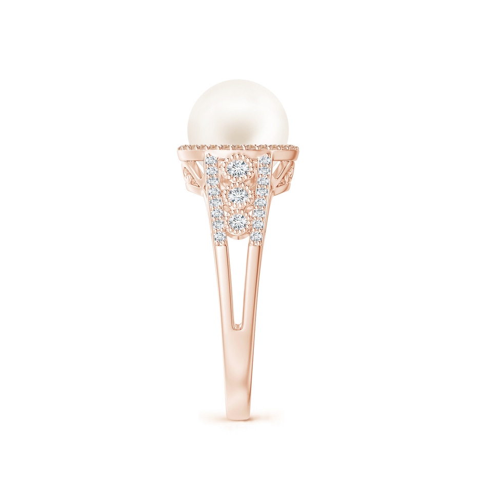 8mm AA Freshwater Pearl and Coffee Diamond Halo Ring in Rose Gold side 2