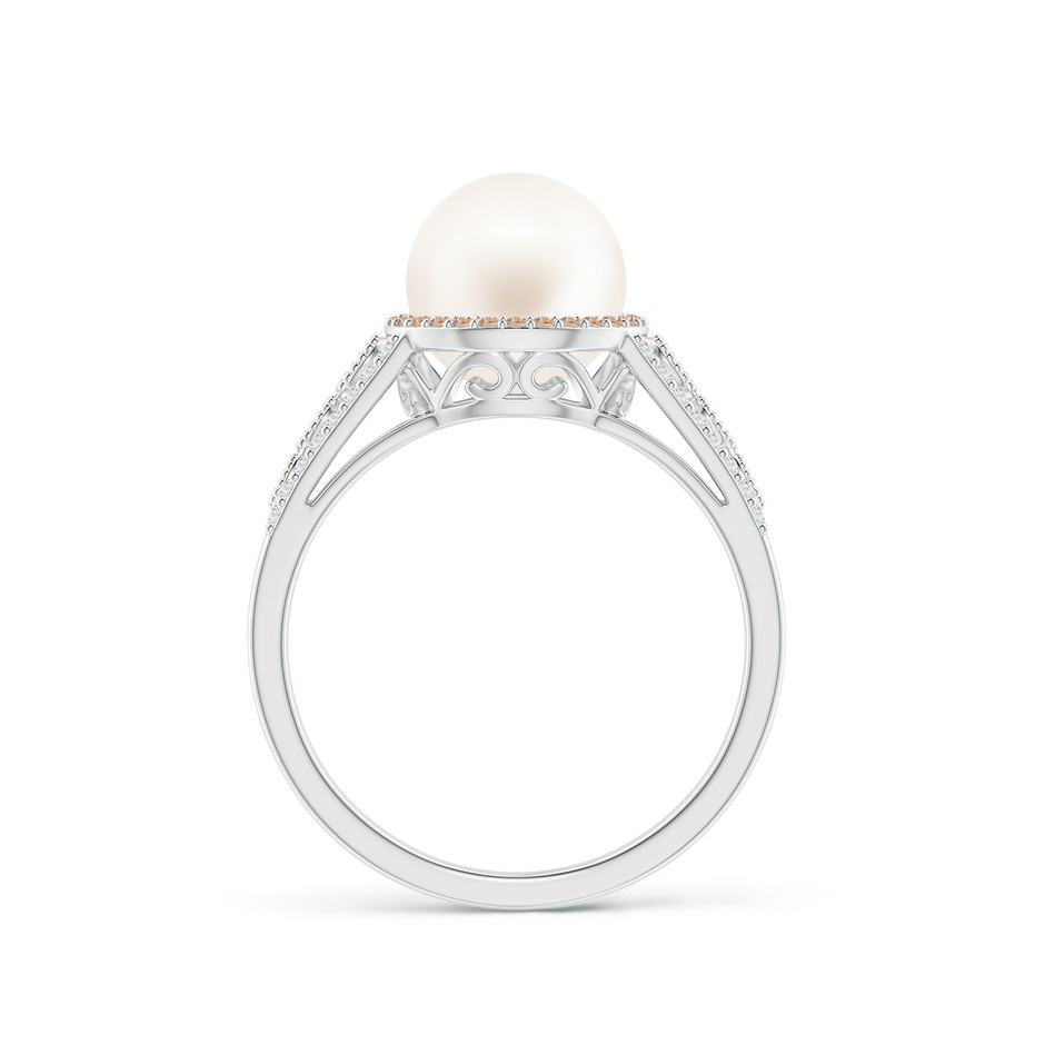 8mm AA Freshwater Pearl and Coffee Diamond Halo Ring in White Gold side 1