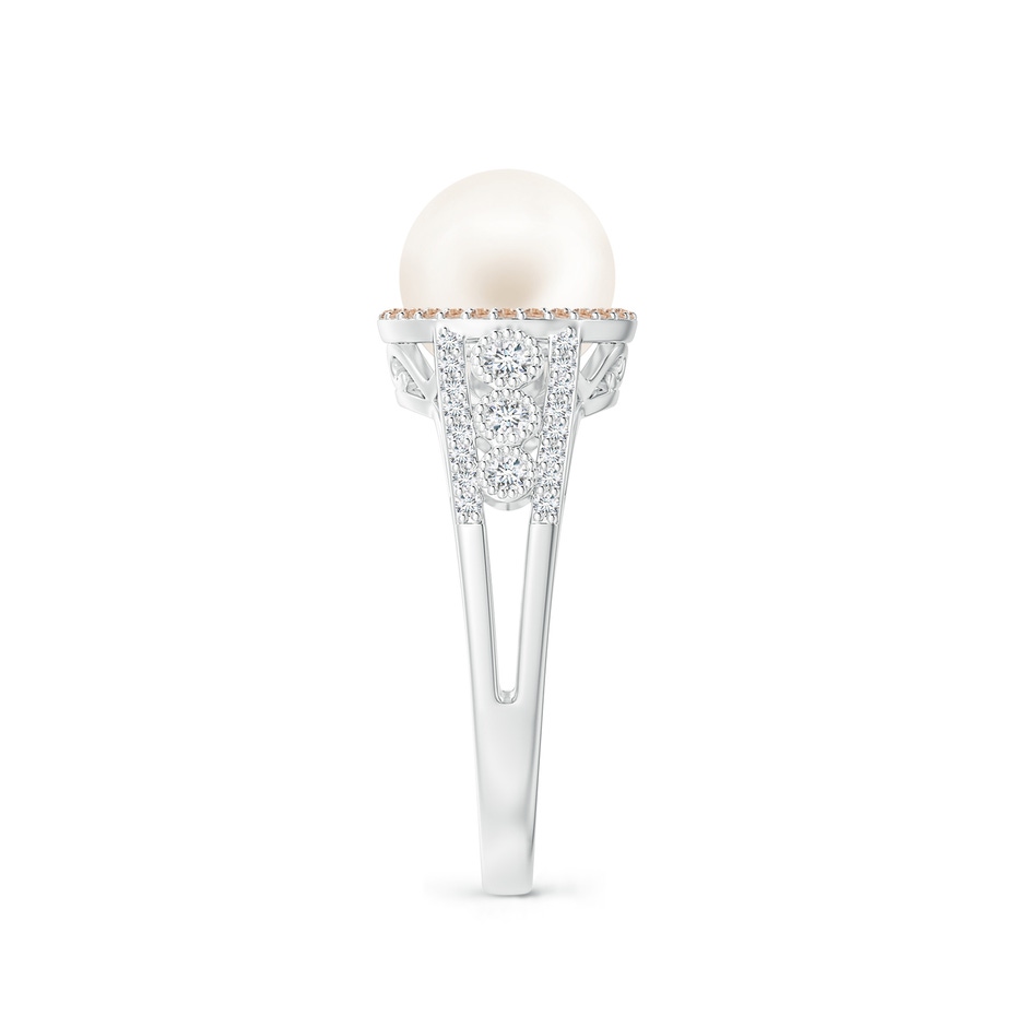 8mm AA Freshwater Pearl and Coffee Diamond Halo Ring in White Gold side 2
