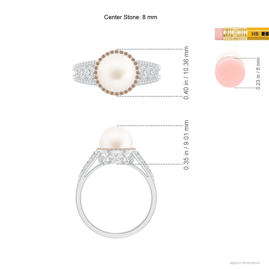 8mm AA Freshwater Pearl and Coffee Diamond Halo Ring in White Gold ruler