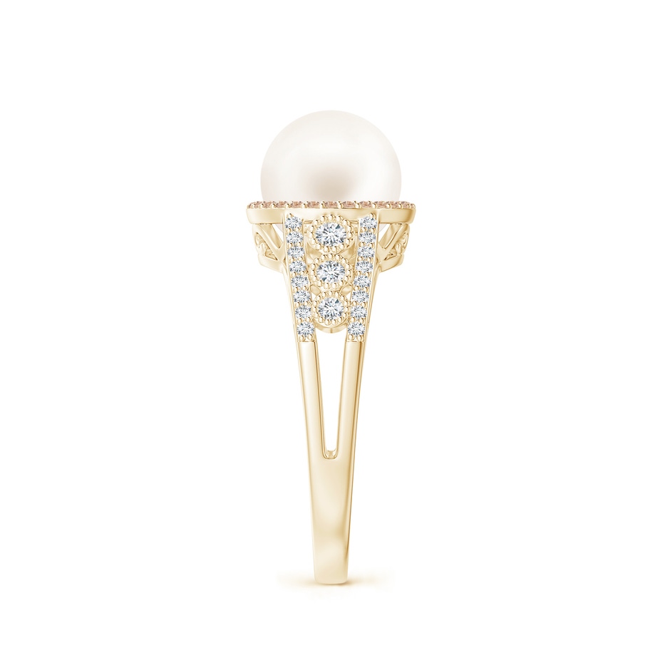 8mm AA Freshwater Pearl and Coffee Diamond Halo Ring in Yellow Gold side 2