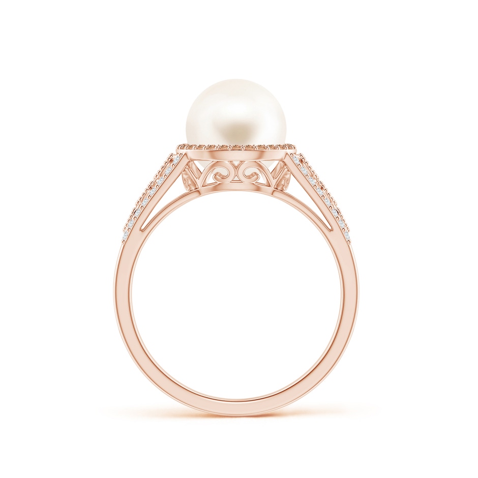 8mm AAA Freshwater Pearl and Coffee Diamond Halo Ring in Rose Gold side 1