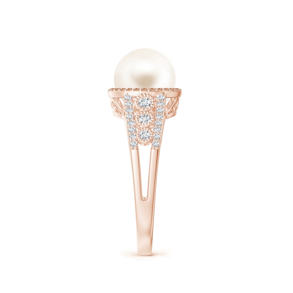 8mm AAA Freshwater Pearl and Coffee Diamond Halo Ring in Rose Gold side 2