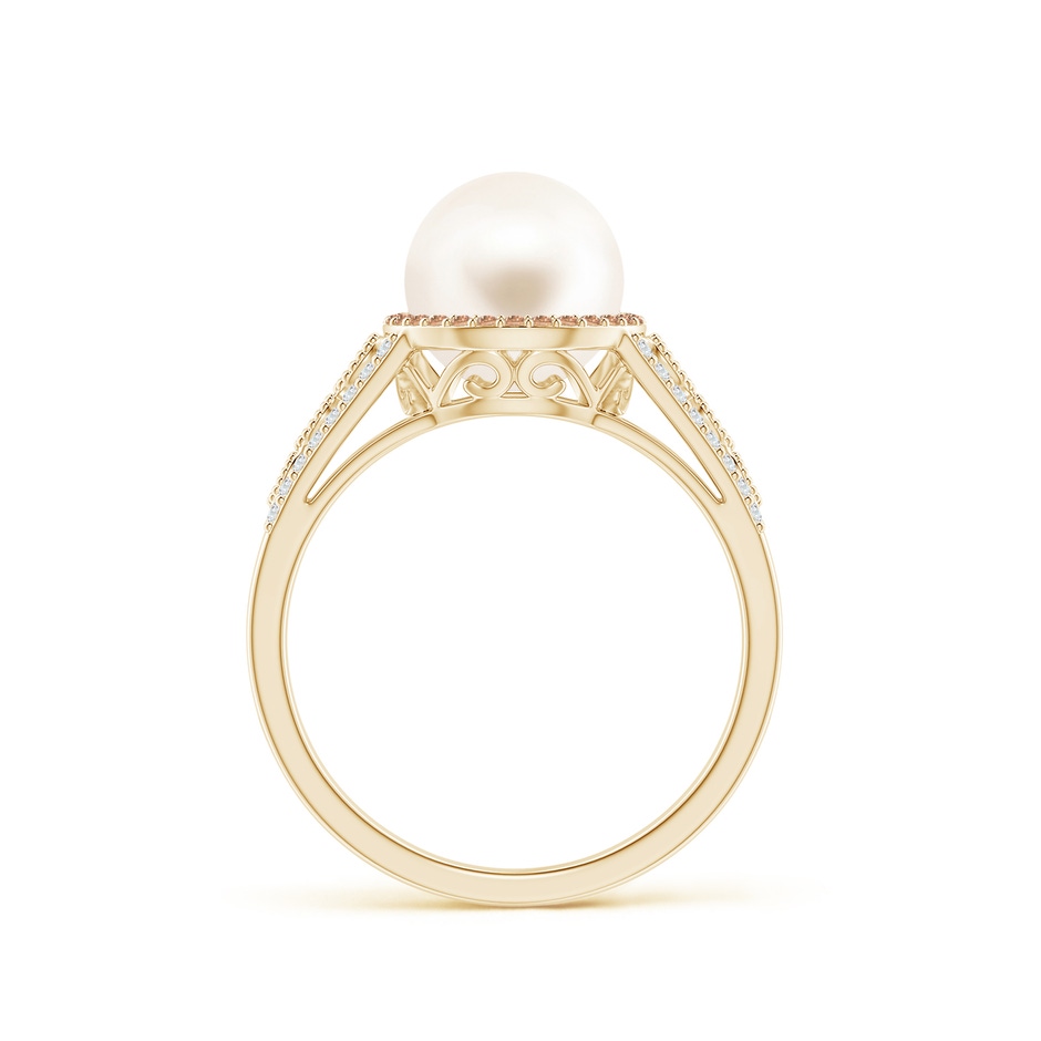 8mm AAA Freshwater Pearl and Coffee Diamond Halo Ring in Yellow Gold side 1