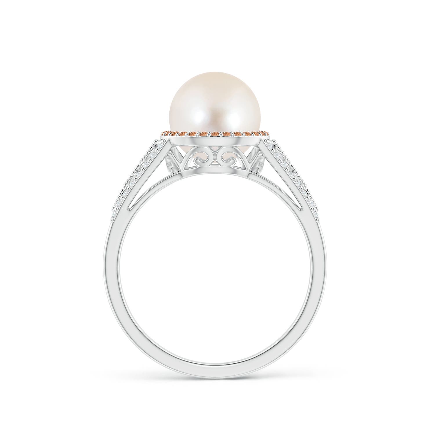 8mm AAAA Freshwater Pearl and Coffee Diamond Halo Ring in White Gold