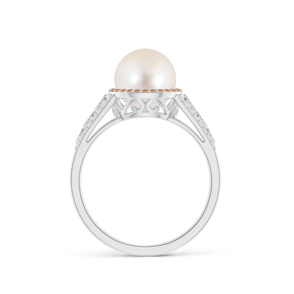 8mm AAAA Freshwater Pearl and Coffee Diamond Halo Ring in White Gold side 1