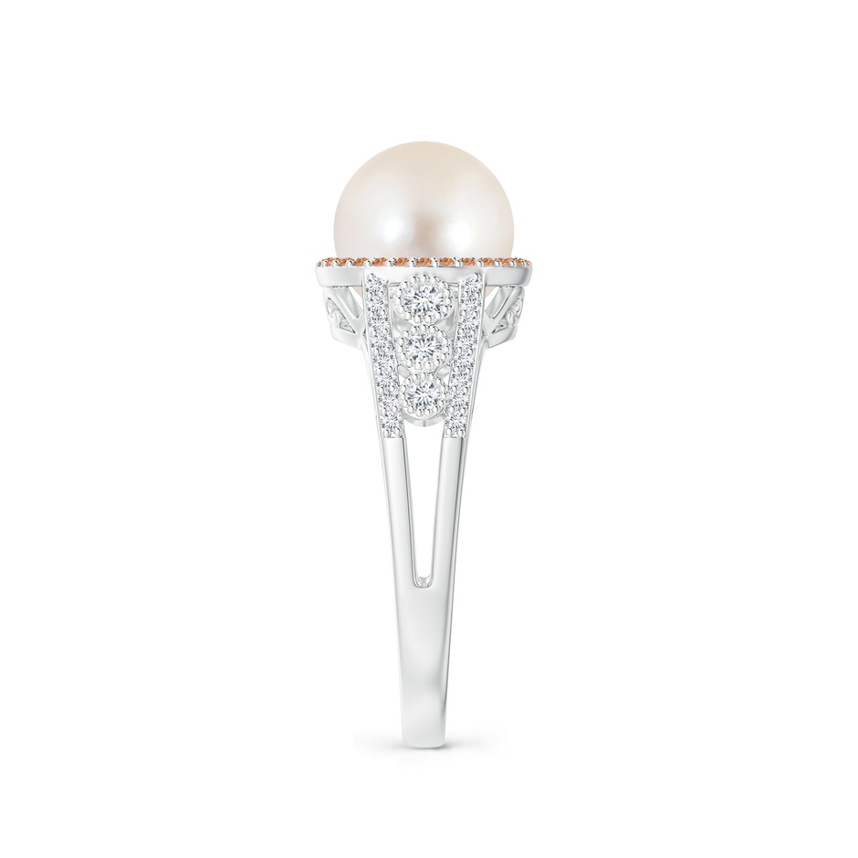 8mm AAAA Freshwater Pearl and Coffee Diamond Halo Ring in White Gold side 2