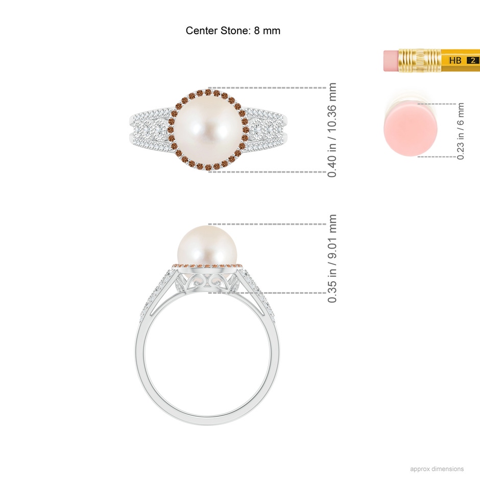 8mm AAAA Freshwater Pearl and Coffee Diamond Halo Ring in White Gold ruler