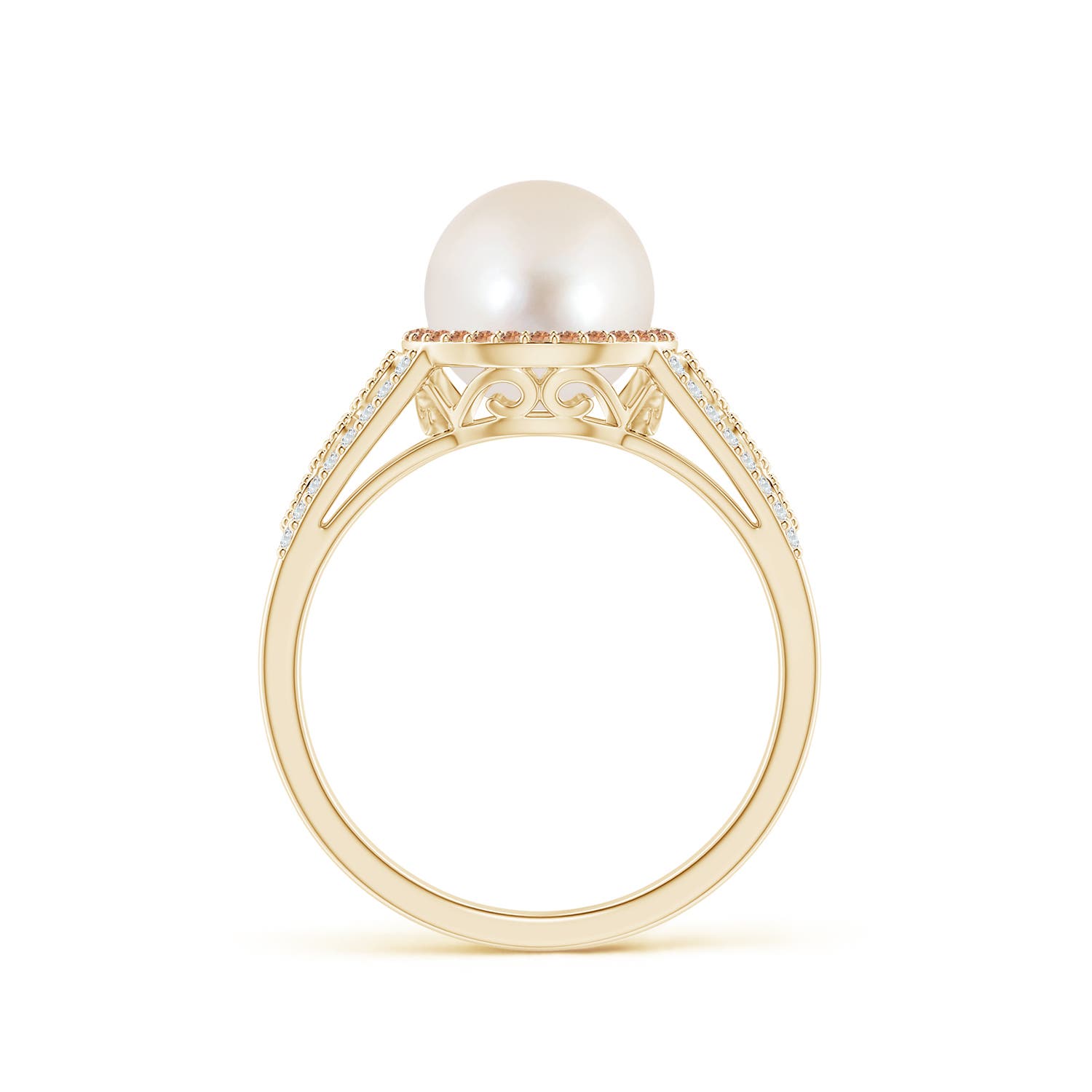 8mm AAAA Freshwater Pearl and Coffee Diamond Halo Ring in Yellow Gold