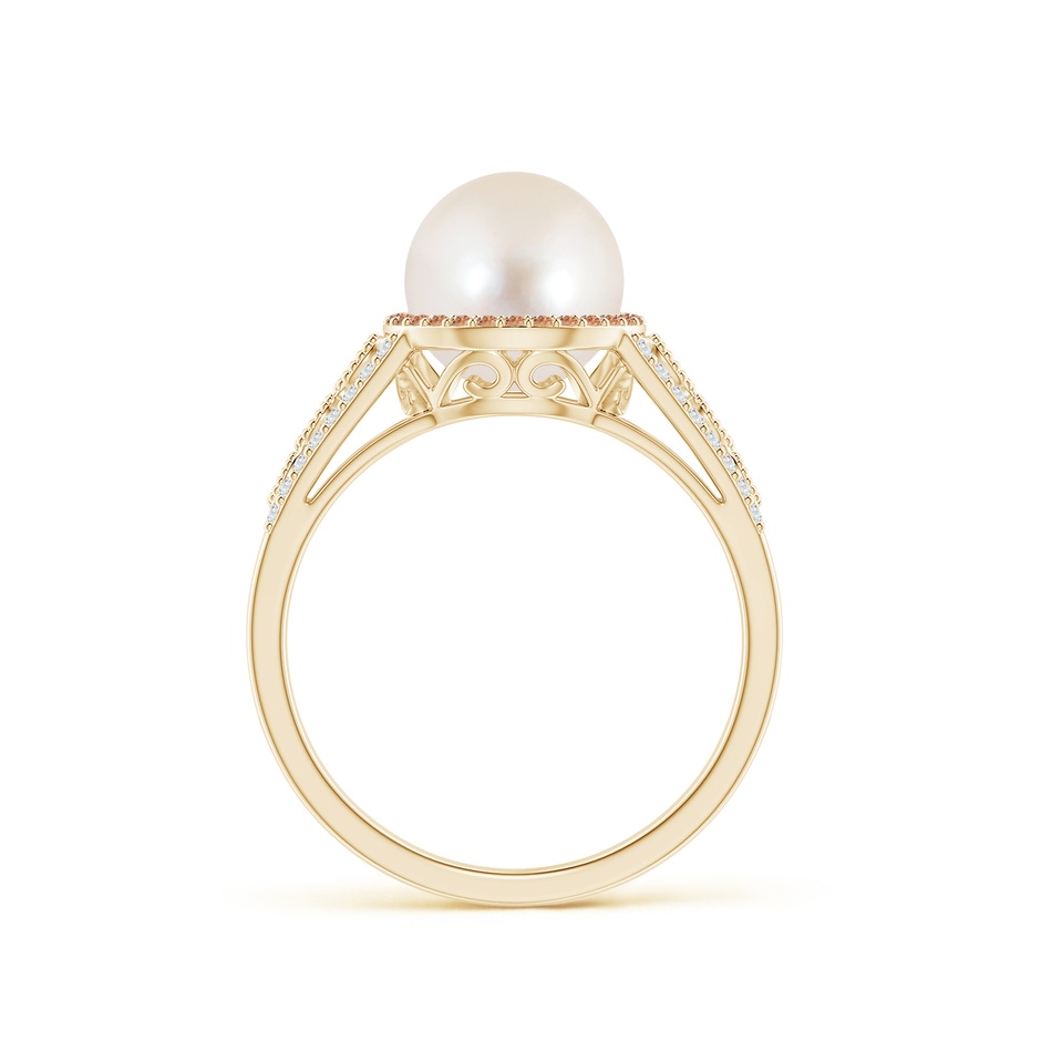 8mm AAAA Freshwater Pearl and Coffee Diamond Halo Ring in Yellow Gold side 1