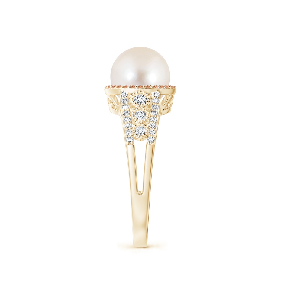 8mm AAAA Freshwater Pearl and Coffee Diamond Halo Ring in Yellow Gold side 2