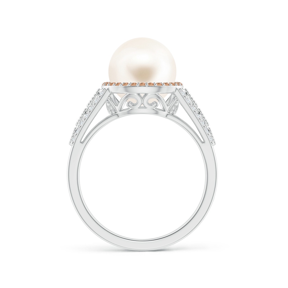 9mm AAA Freshwater Pearl and Coffee Diamond Halo Ring in White Gold side 1