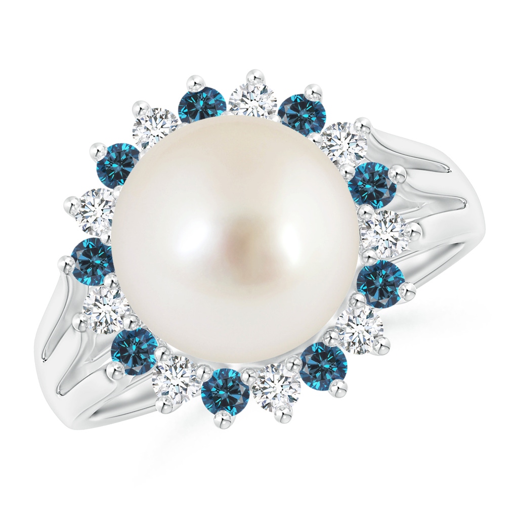 10mm AAAA South Sea Pearl and Blue Diamond Ring in P950 Platinum