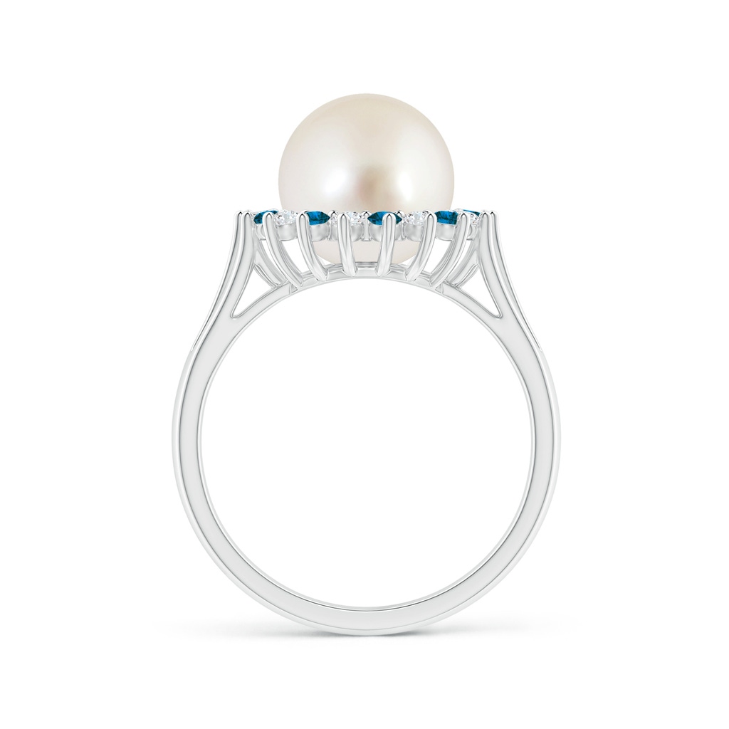 9mm AAAA South Sea Pearl and Blue Diamond Ring in White Gold Side 1