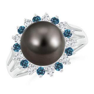 10mm AAA Tahitian Pearl and Blue Diamond Ring in White Gold