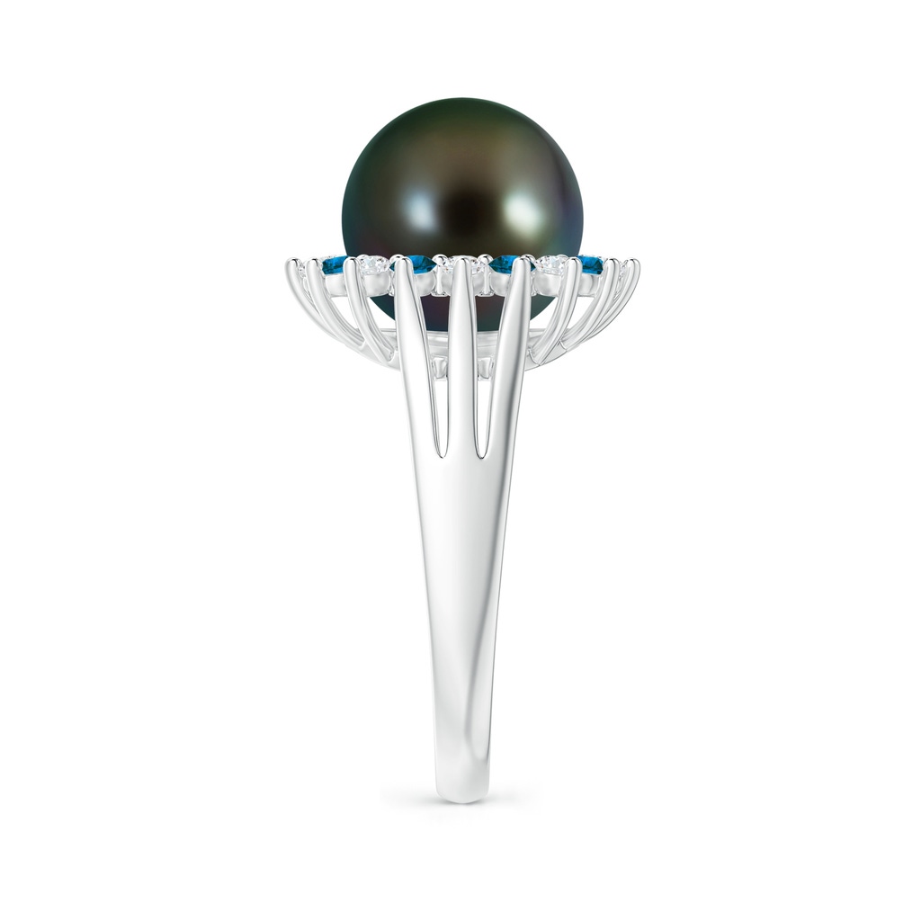 10mm AAAA Tahitian Pearl and Blue Diamond Ring in P950 Platinum Side 2