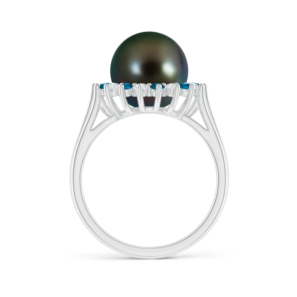10mm AAAA Tahitian Pearl and Blue Diamond Ring in White Gold Side 1