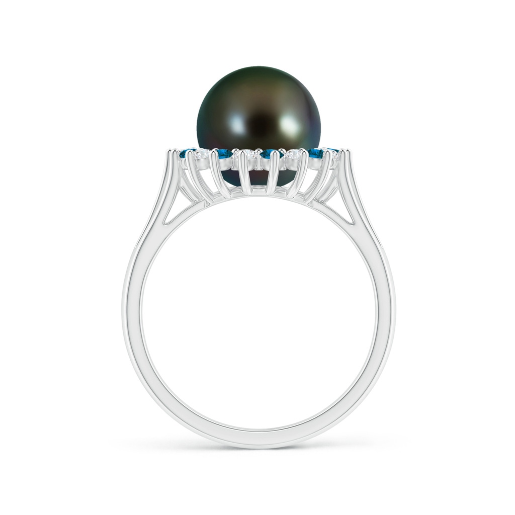 9mm AAAA Tahitian Pearl and Blue Diamond Ring in White Gold Side 1