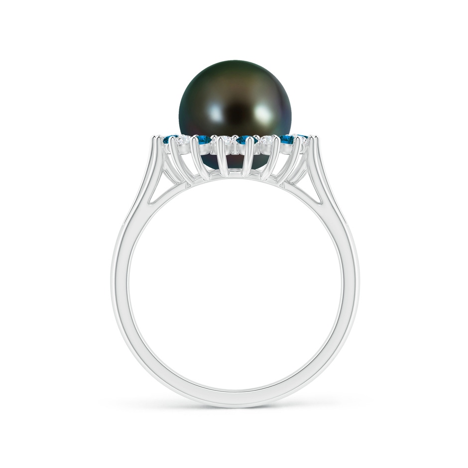 9mm AAAA Tahitian Pearl and Blue Diamond Ring in White Gold side 1