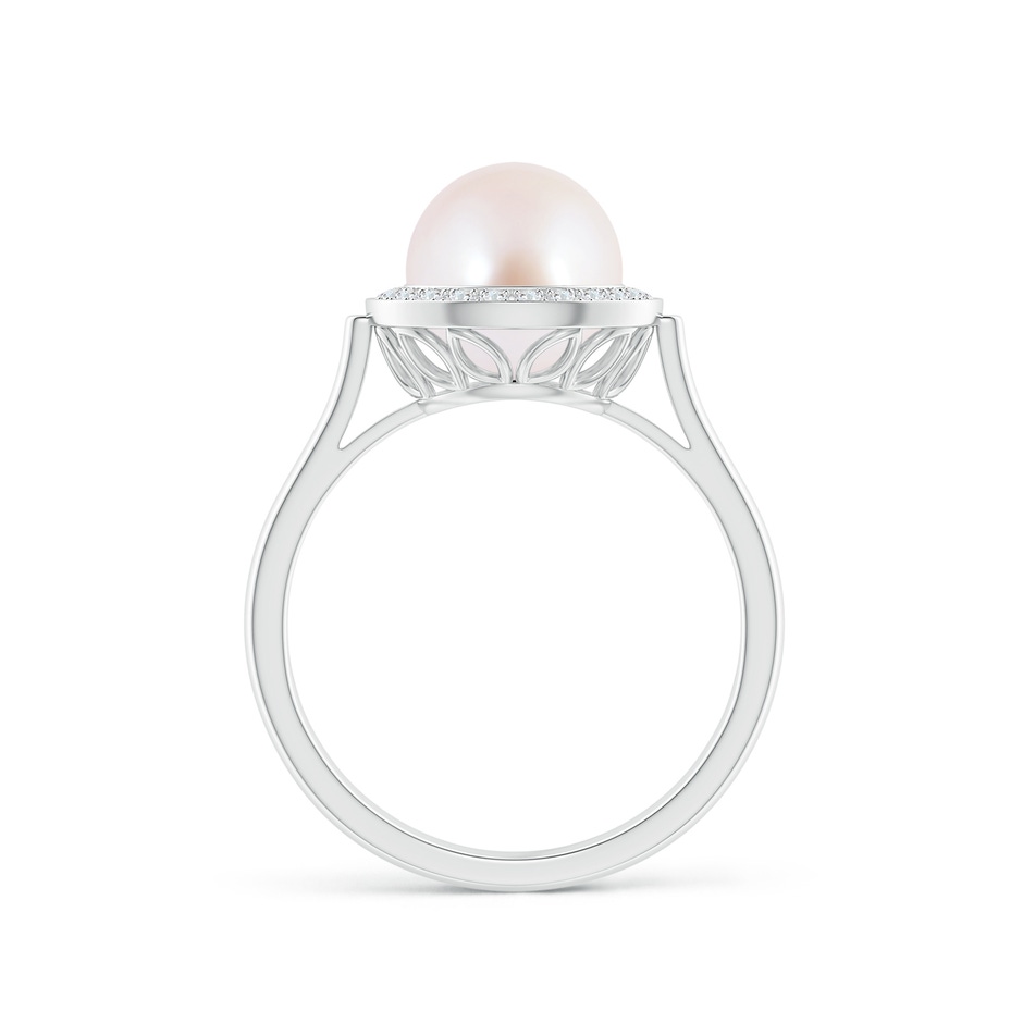 8mm AAA Japanese Akoya Pearl Ring with Pave Diamond Halo in White Gold side 1