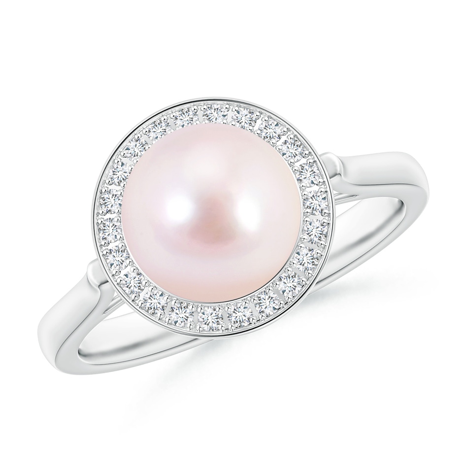 8mm AAAA Japanese Akoya Pearl Ring with Pave Diamond Halo in P950 Platinum 