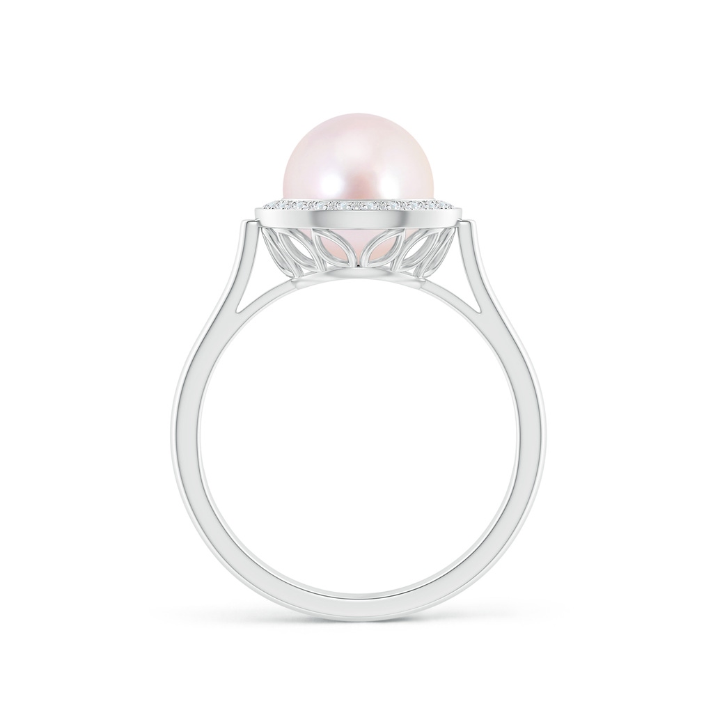 8mm AAAA Japanese Akoya Pearl Ring with Pave Diamond Halo in P950 Platinum Side 1