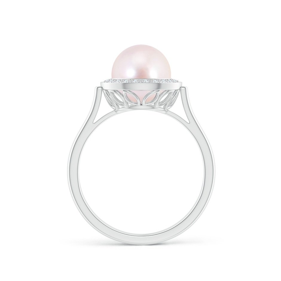 8mm AAAA Japanese Akoya Pearl Ring with Pave Diamond Halo in P950 Platinum side 1