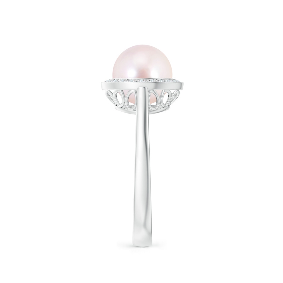 8mm AAAA Japanese Akoya Pearl Ring with Pave Diamond Halo in P950 Platinum side 2