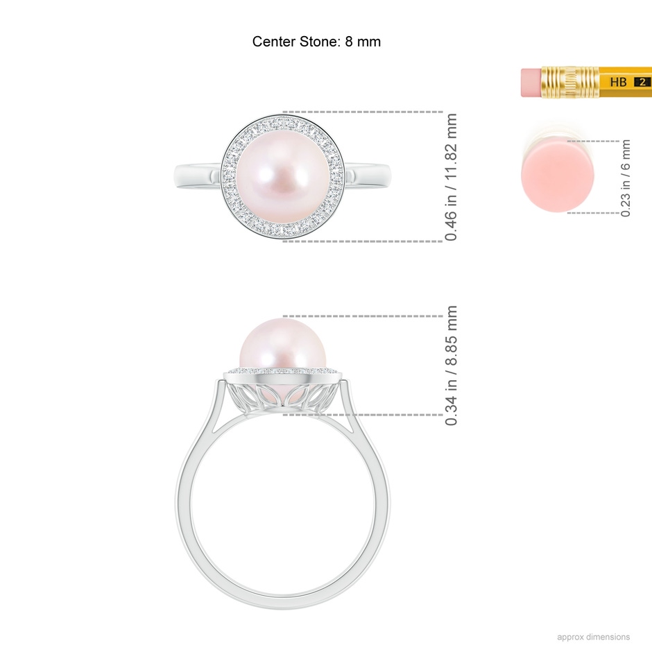 8mm AAAA Japanese Akoya Pearl Ring with Pave Diamond Halo in P950 Platinum ruler