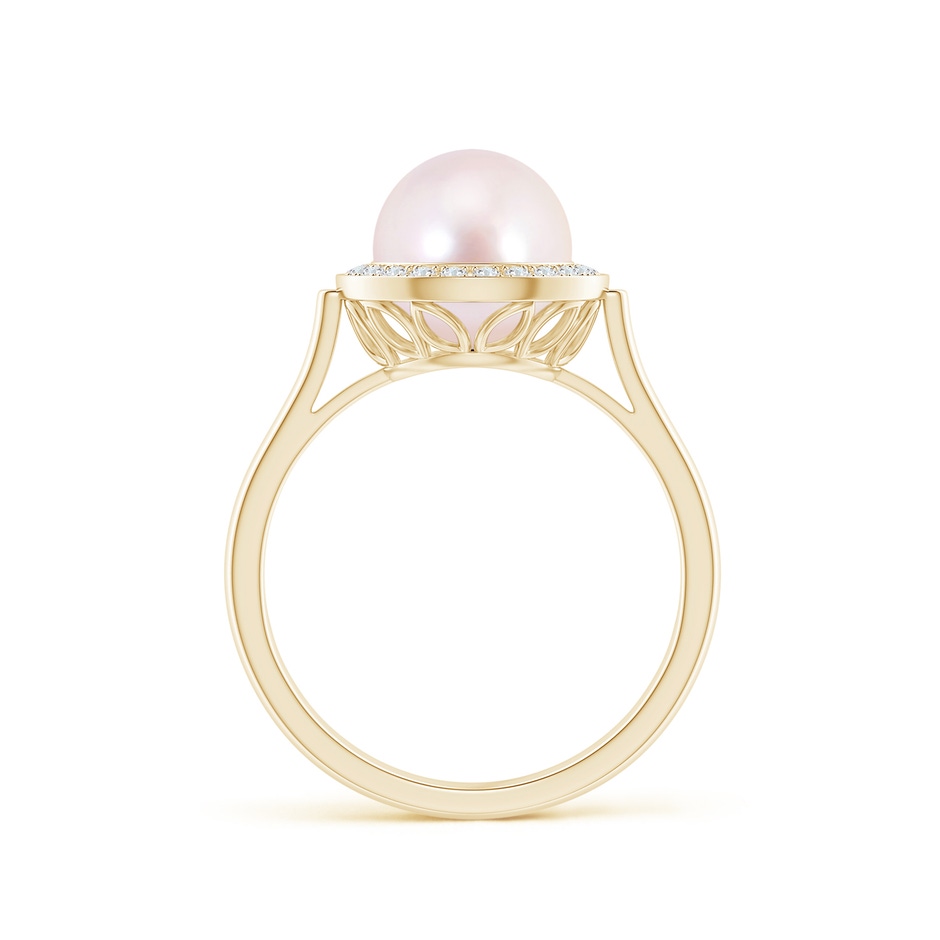 8mm AAAA Japanese Akoya Pearl Ring with Pave Diamond Halo in Yellow Gold side 1