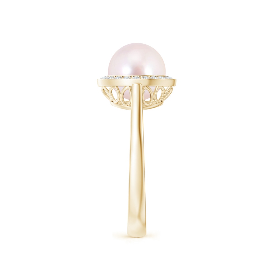 8mm AAAA Japanese Akoya Pearl Ring with Pave Diamond Halo in Yellow Gold side 2