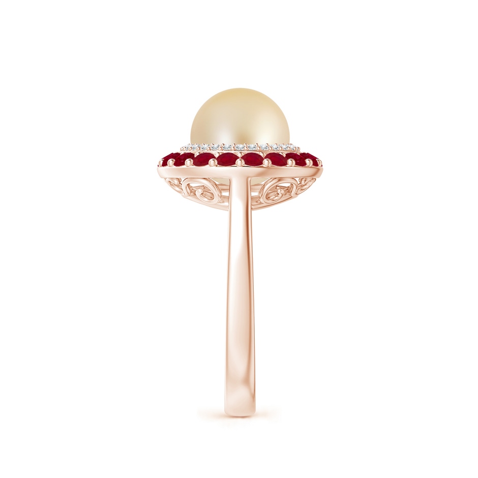 8mm AA Golden South Sea Pearl & Ruby Double Halo Ring in Rose Gold side 2