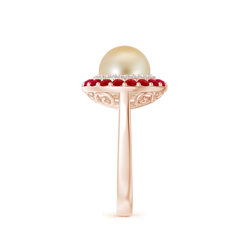 8mm AAA Golden South Sea Pearl & Ruby Double Halo Ring in Rose Gold side 2