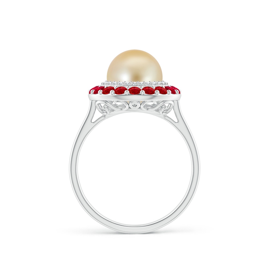 8mm AAA Golden South Sea Pearl & Ruby Double Halo Ring in White Gold side 1