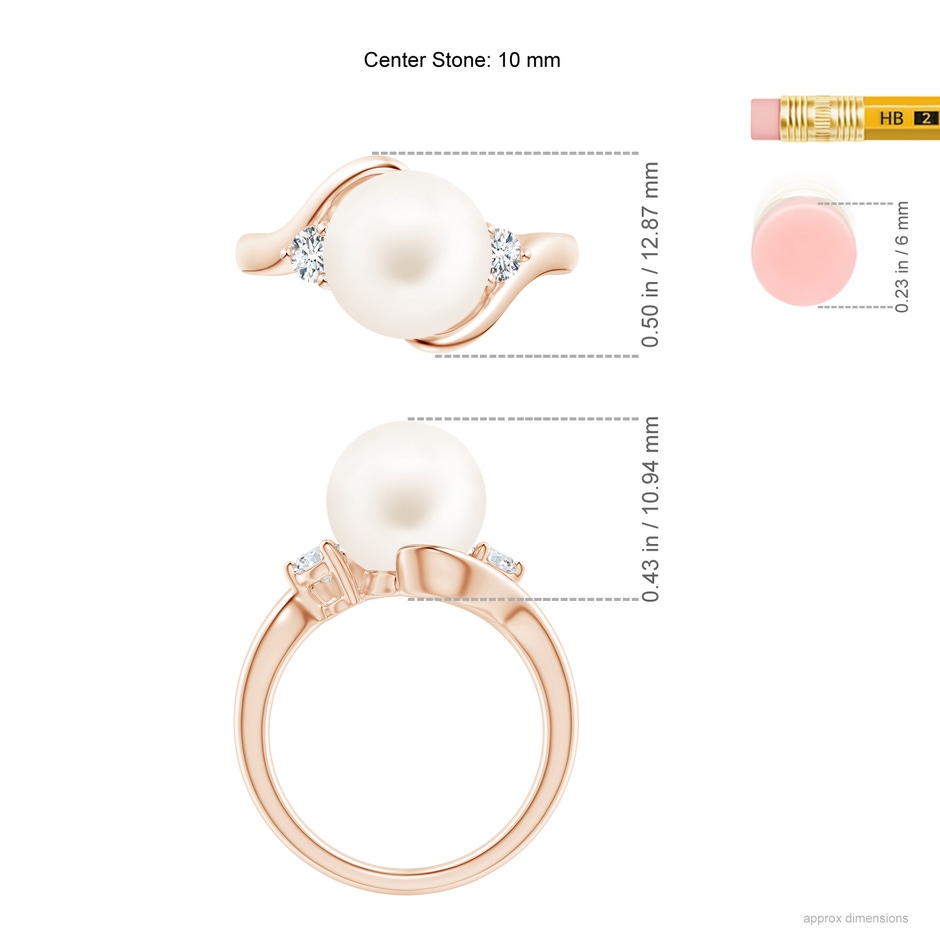 10mm AA Classic Freshwater Pearl Bypass Ring in Rose Gold ruler