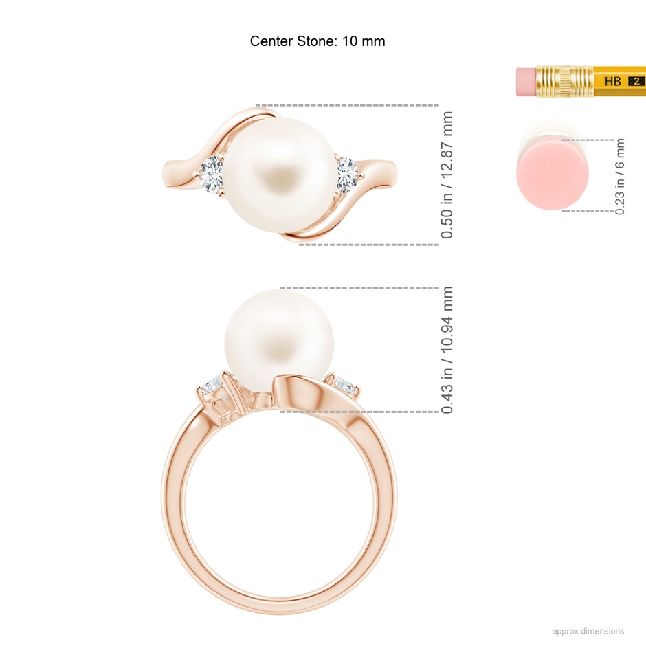 10mm AAA Classic Freshwater Pearl Bypass Ring in Rose Gold ruler