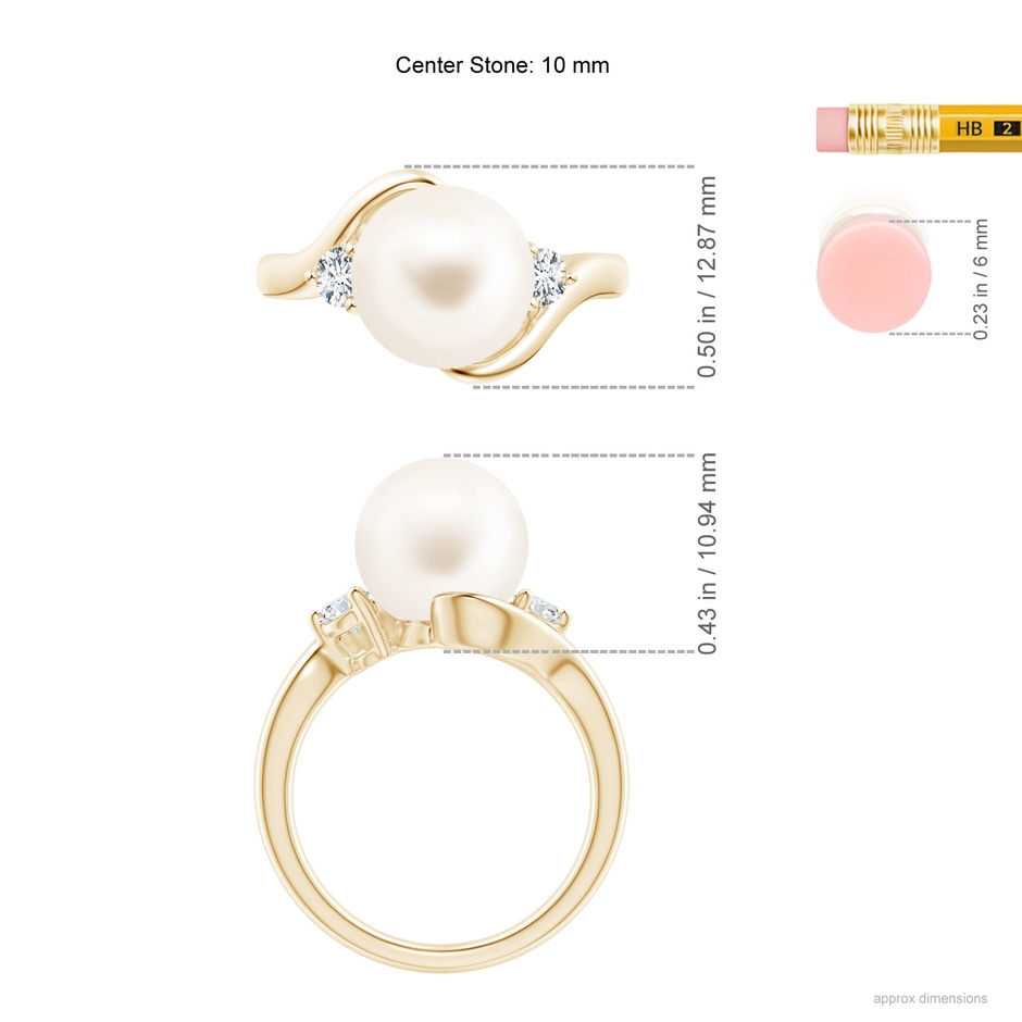 10mm AAA Classic Freshwater Pearl Bypass Ring in Yellow Gold ruler