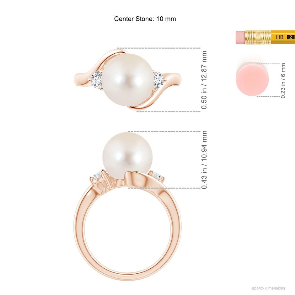 10mm AAAA Classic Freshwater Pearl Bypass Ring in Rose Gold ruler