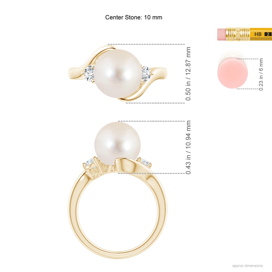 10mm AAAA Classic Freshwater Pearl Bypass Ring in Yellow Gold ruler