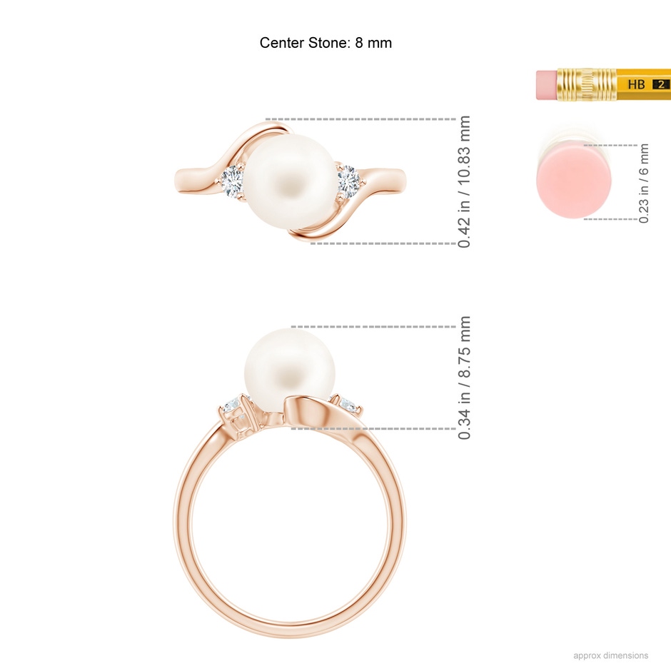 8mm AA Classic Freshwater Pearl Bypass Ring in Rose Gold ruler