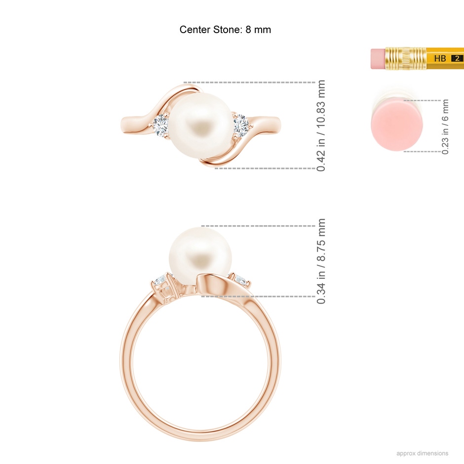 8mm AAA Classic Freshwater Pearl Bypass Ring in Rose Gold ruler