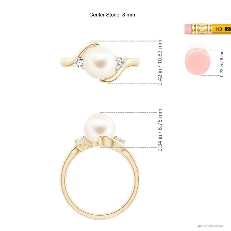 8mm AAA Classic Freshwater Pearl Bypass Ring in Yellow Gold ruler