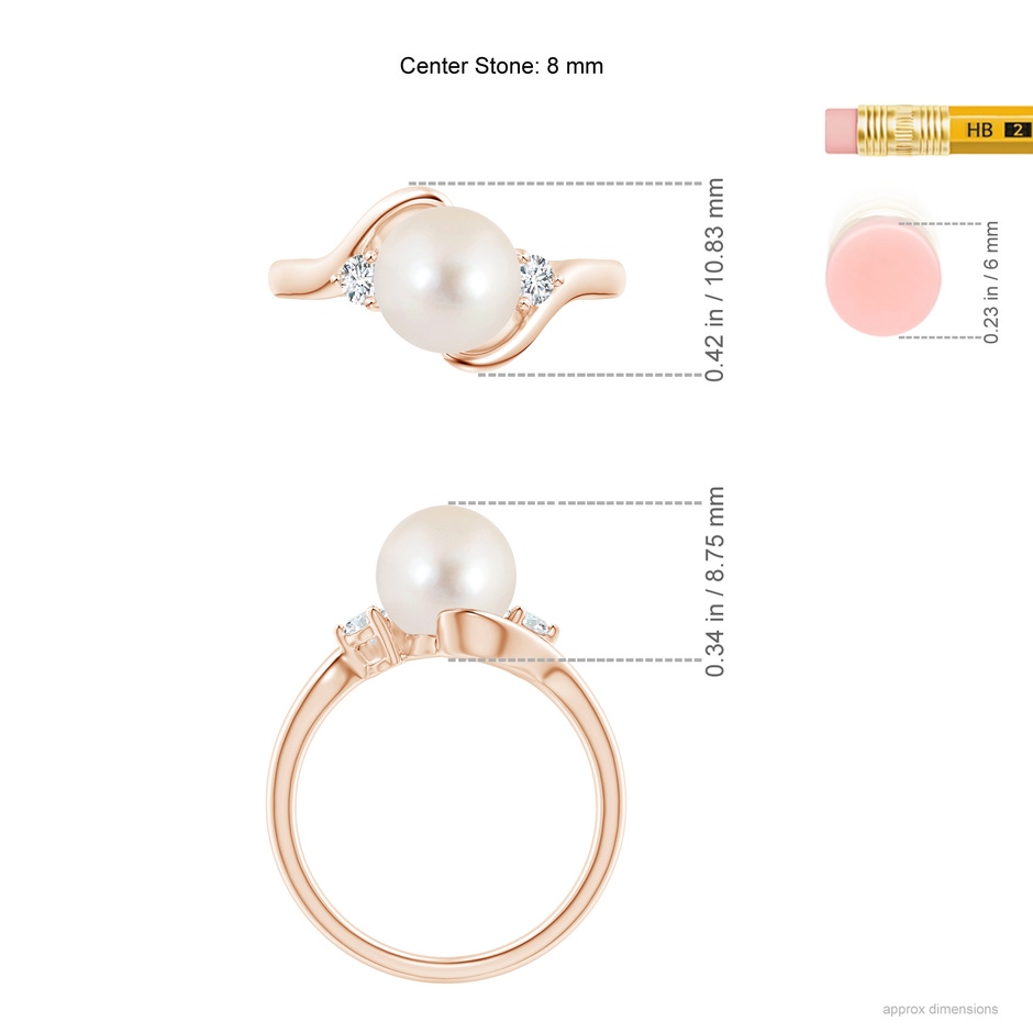 8mm AAAA Classic Freshwater Pearl Bypass Ring in Rose Gold ruler