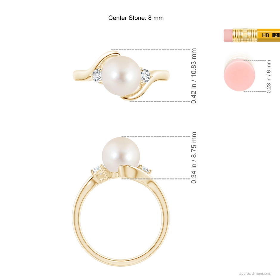 8mm AAAA Classic Freshwater Pearl Bypass Ring in Yellow Gold ruler